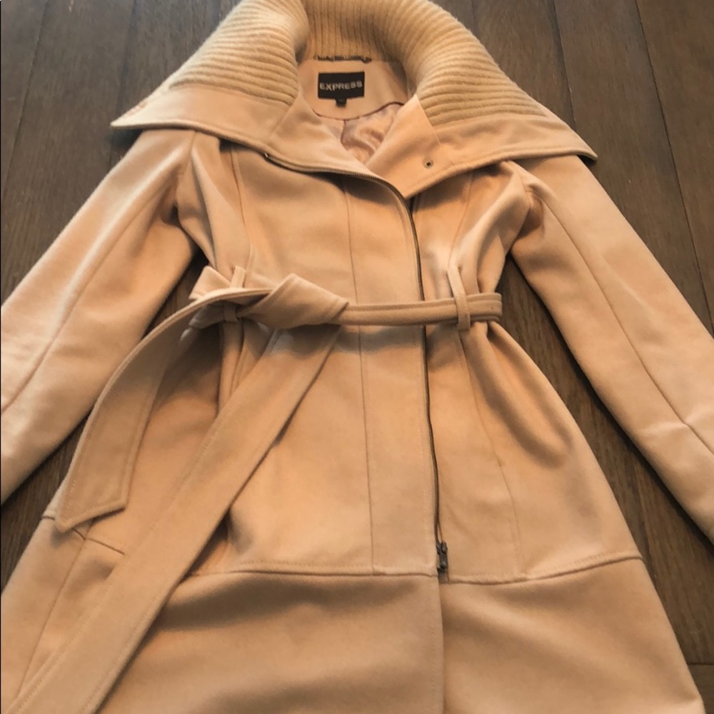 Tan wool & polyester express coat